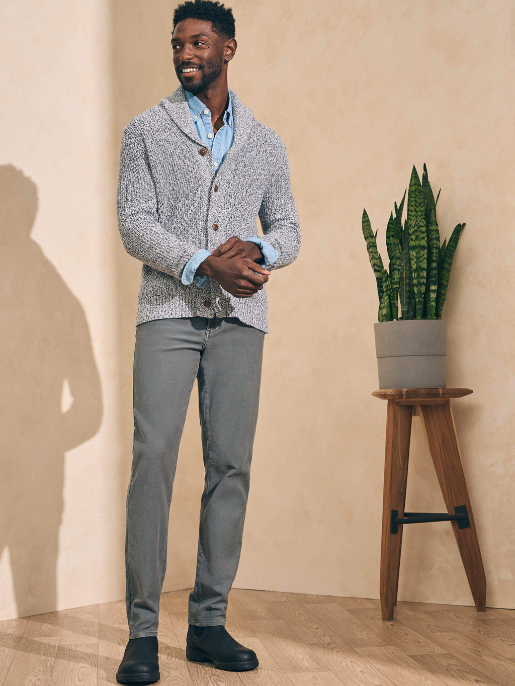 Marled Cotton Cardigan - Light Grey Marl