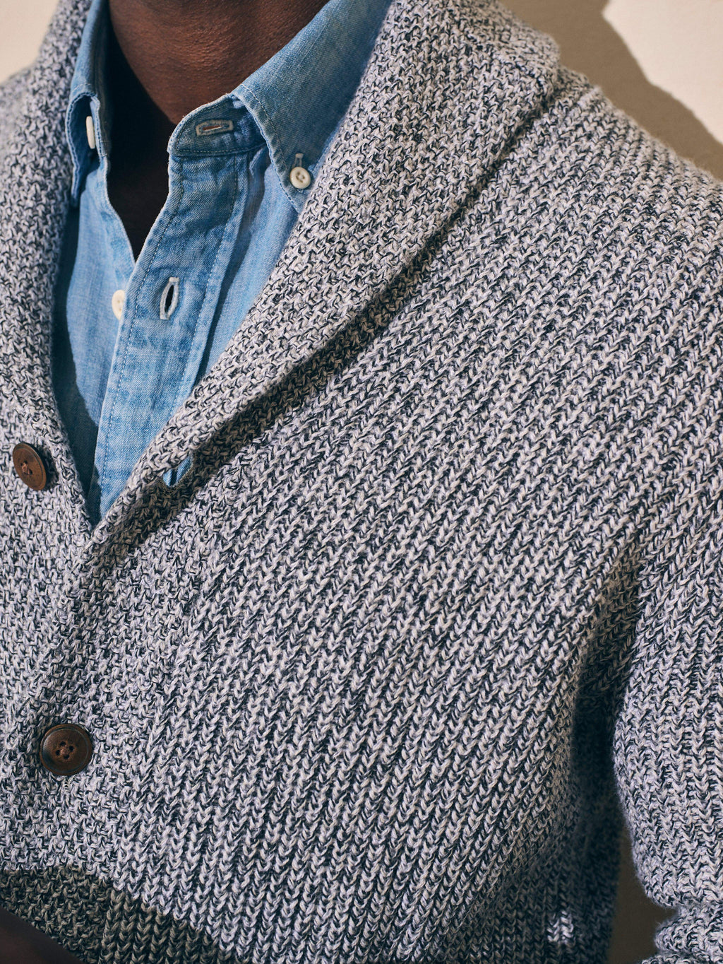 Marled Cotton Cardigan - Light Grey Marl